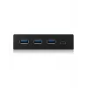 USB centrmezgls ICY BOX IB-HUB1418-i3 — mikroshēmojums GL3520/ASM1543, melns, 101×137×25 mm