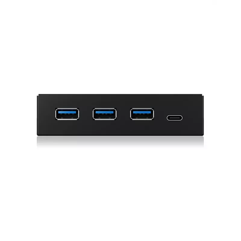 USB centrmezgls ICY BOX IB-HUB1418-i3 — mikroshēmojums GL3520/ASM1543, melns, 101×137×25 mm