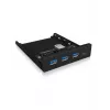 USB centrmezgls ICY BOX IB-HUB1418-i3 — mikroshēmojums GL3520/ASM1543, melns, 101×137×25 mm