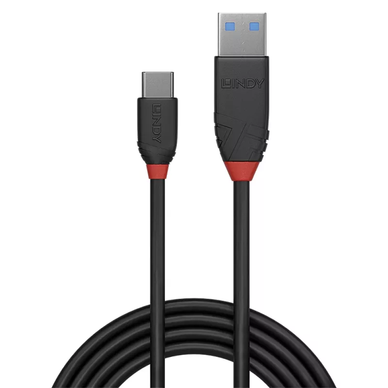 Lindy 1m USB 3.2 Type A to C kabelis, 10 Gbit/s, Melns Line