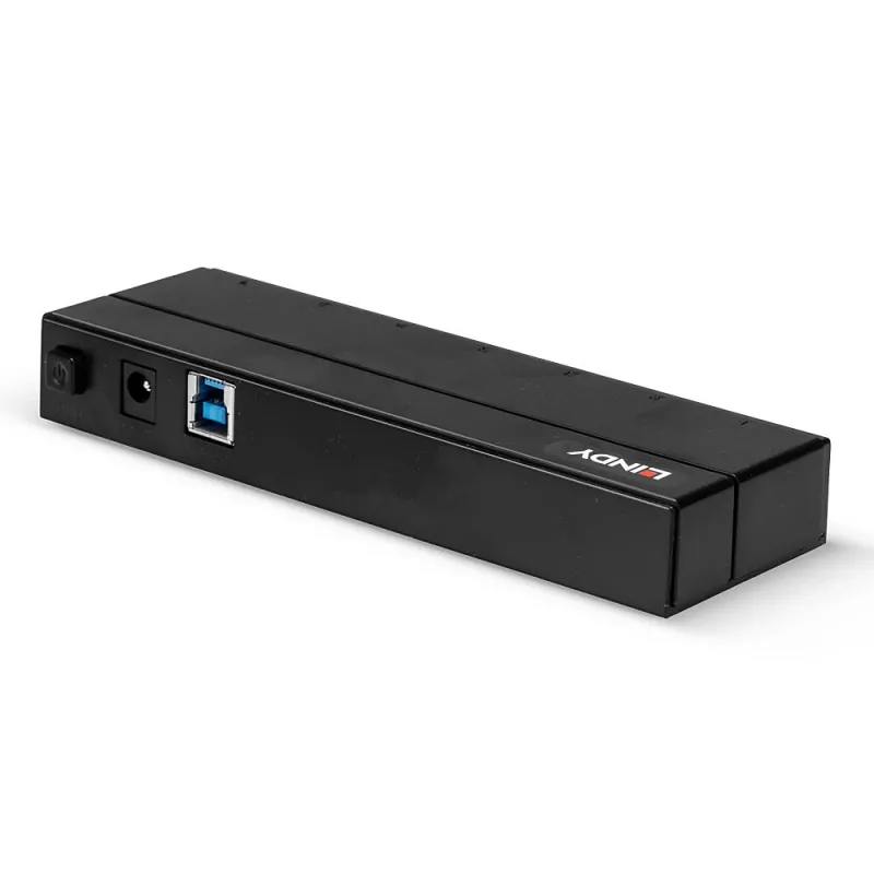 Lindy 7 portu USB 3.0 centrmezgls, USB 3.2 Gen 1 (3.1 Gen 1) Type-A, USB 3.2 Gen 1 (3.1 Gen 1) Type-A, USB 3.2 Gen 1 (3.1 Gen 1), 5000 Mbit/s, Melns, Plastmasa