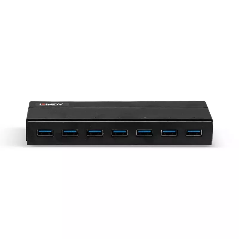 Lindy 7 portu USB 3.0 centrmezgls, USB 3.2 Gen 1 (3.1 Gen 1) Type-A, USB 3.2 Gen 1 (3.1 Gen 1) Type-A, USB 3.2 Gen 1 (3.1 Gen 1), 5000 Mbit/s, Melns, Plastmasa