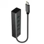 Lindy 4 Portu USB 3.2 Type C centrmezgls, USB 3.2 Gen 1 (3.1 Gen 1) Type-C, USB 3.2 Gen 1 (3.1 Gen 1) Type-A, 5000 Mbit/s, pelēks, alumīnijs, plastmasa, 0,3 m