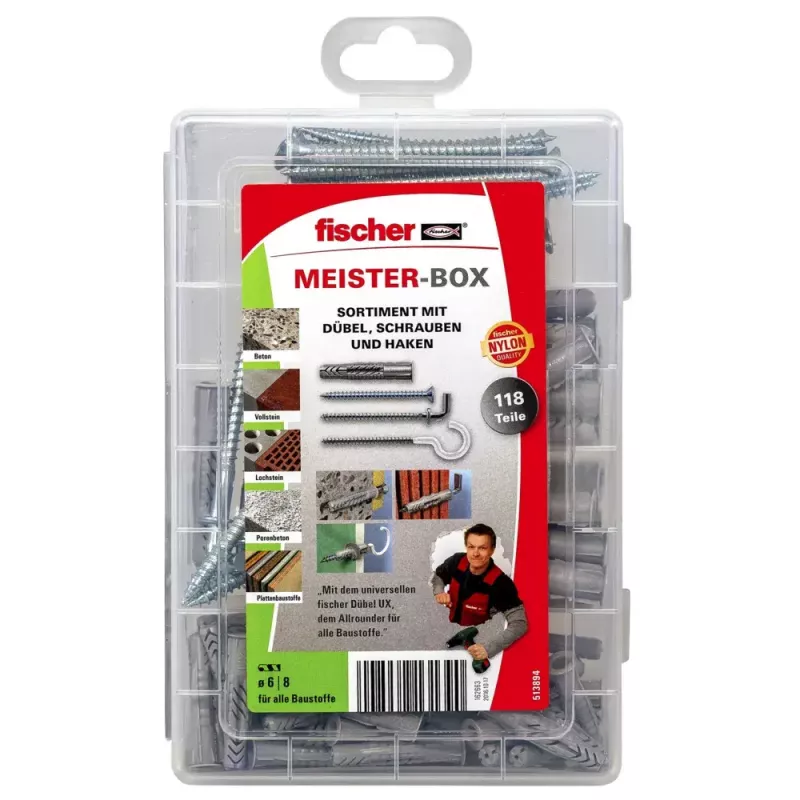 Skrūvju un dībeļu komplekts Fischer MEISTER-BOX UX 75 gab.