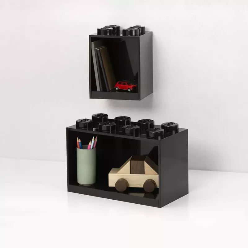room copenhagen LEGO Brick Shelf 8+4 Melns — modulārs sienas plaukts ar 2 līmeņiem