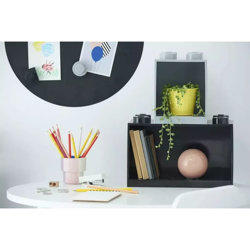 room copenhagen LEGO Brick Shelf 8+4 Melns — modulārs sienas plaukts ar 2 līmeņiem