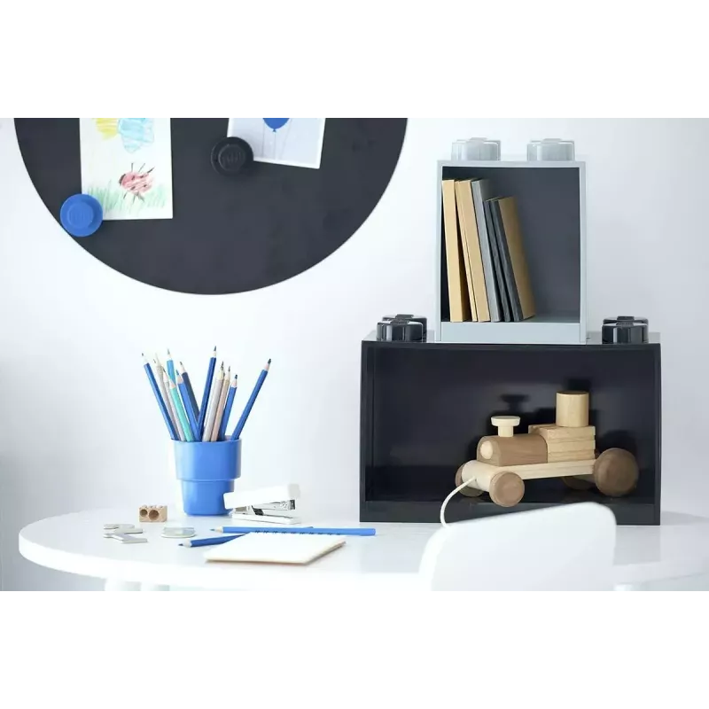 room copenhagen LEGO Brick Shelf 8+4 Melns — modulārs sienas plaukts ar 2 līmeņiem
