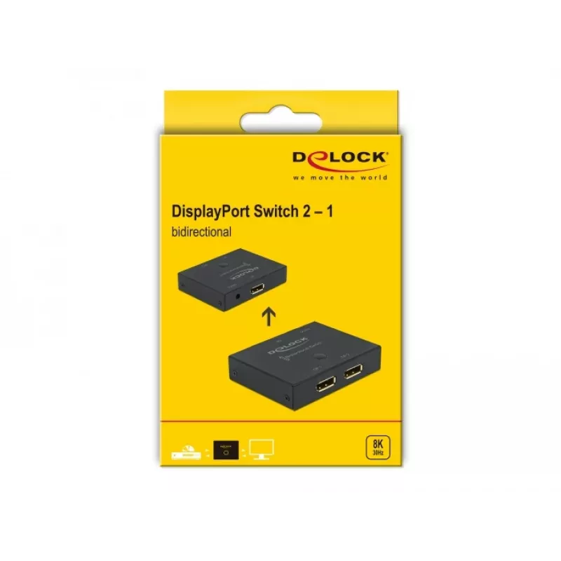 DELOCK DisplayPort 2 - 1 pārslēgs - divvirzienu 8K 30Hz