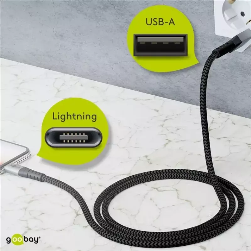 Lightning kabelis Wentronic 49267 0,5 m melns pelēks