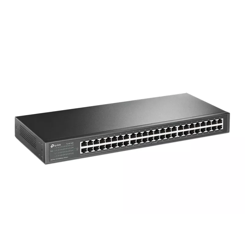 TP-Link 48 portu 10/100Mbps plauktā montējams tīkla komutators, nevadāms, Fast Ethernet (10/100), plaukta montāža, 1U