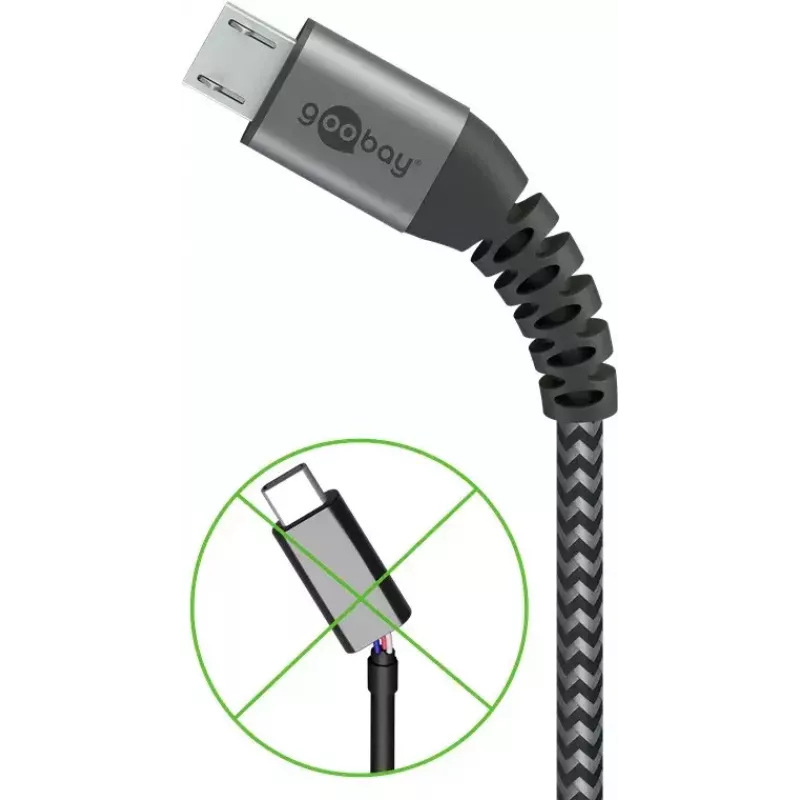 USB kabelis Wentronic 49282 USB 2.0 1 m Micro-USB B USB A Melns Pelēks