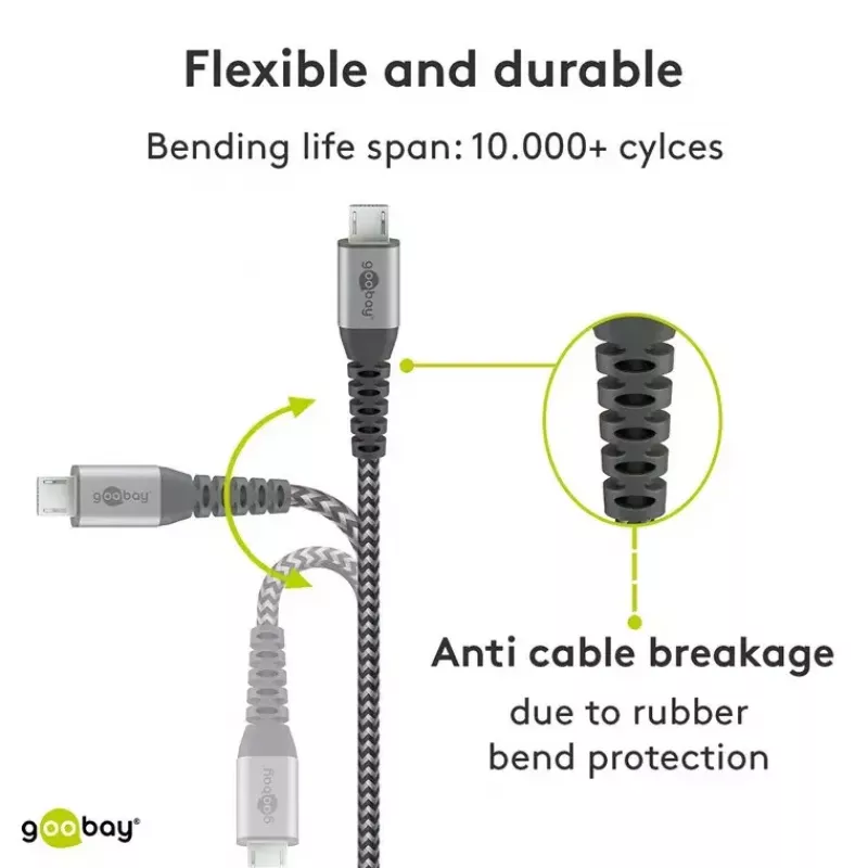 USB kabelis Wentronic 49282 USB 2.0 1 m Micro-USB B USB A Melns Pelēks