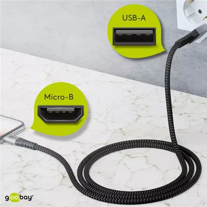USB kabelis Wentronic 49282 USB 2.0 1 m Micro-USB B USB A Melns Pelēks