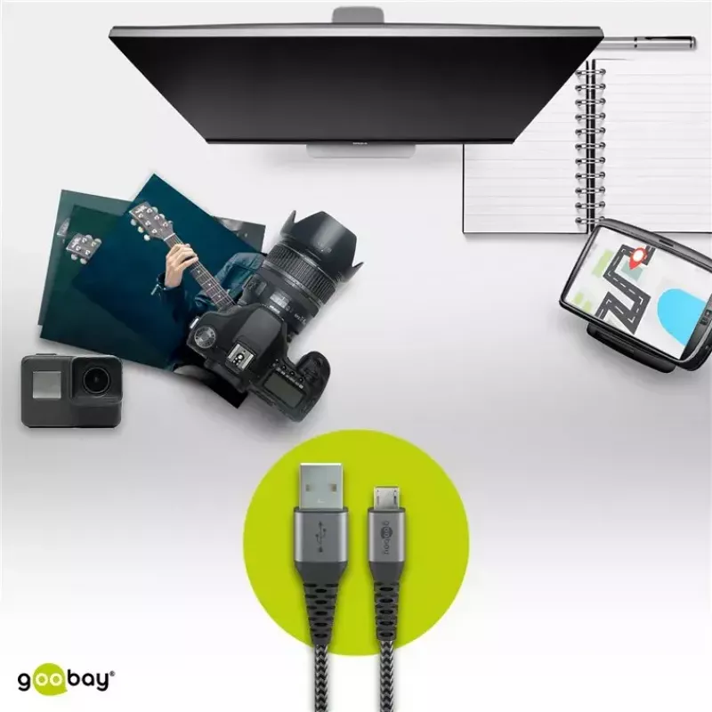 USB kabelis Wentronic 49282 USB 2.0 1 m Micro-USB B USB A Melns Pelēks