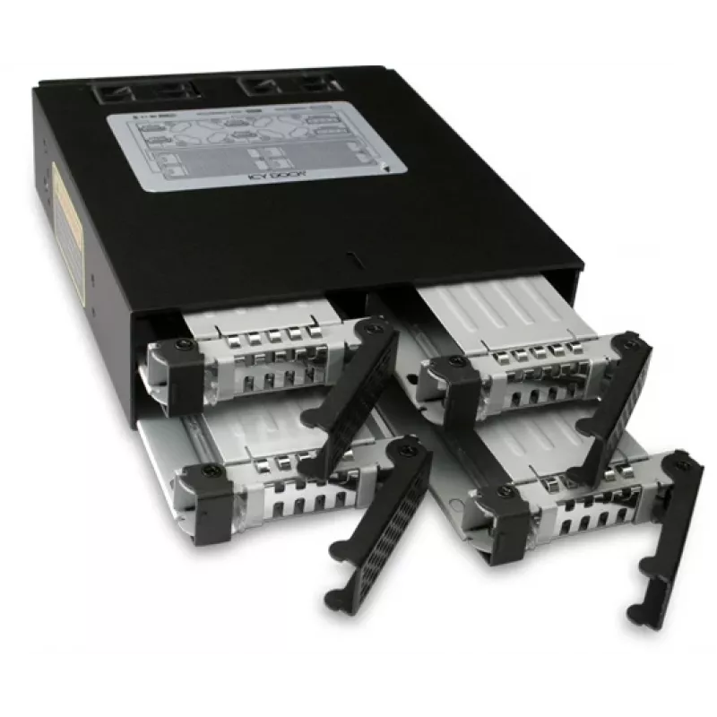 ICYDOCK ToughArmor pilnībā metāla 4 nodalījumu 2,5 collu SATA HDD un SSD aizmugures plate priekš 5,25 collu ārējā nodalījuma