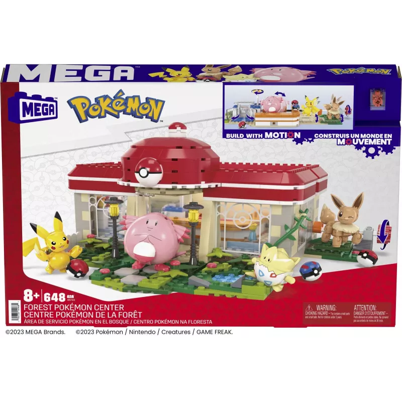 MEGA Pokémon būvējamā rotaļlieta, Meža centrs (648 detaļas) ar 4 darbības figūrām