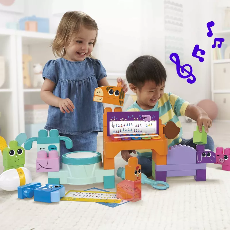 MEGA BLOKS Fisher Price Muzikālā lauku sētas grupa Sensoru klucīšu rotaļlieta (45 gab.) mazulim
