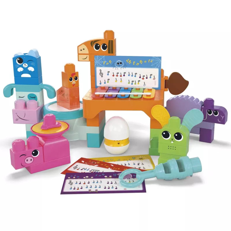 MEGA BLOKS Fisher Price Muzikālā lauku sētas grupa Sensoru klucīšu rotaļlieta (45 gab.) mazulim