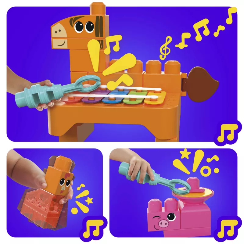 MEGA BLOKS Fisher Price Muzikālā lauku sētas grupa Sensoru klucīšu rotaļlieta (45 gab.) mazulim