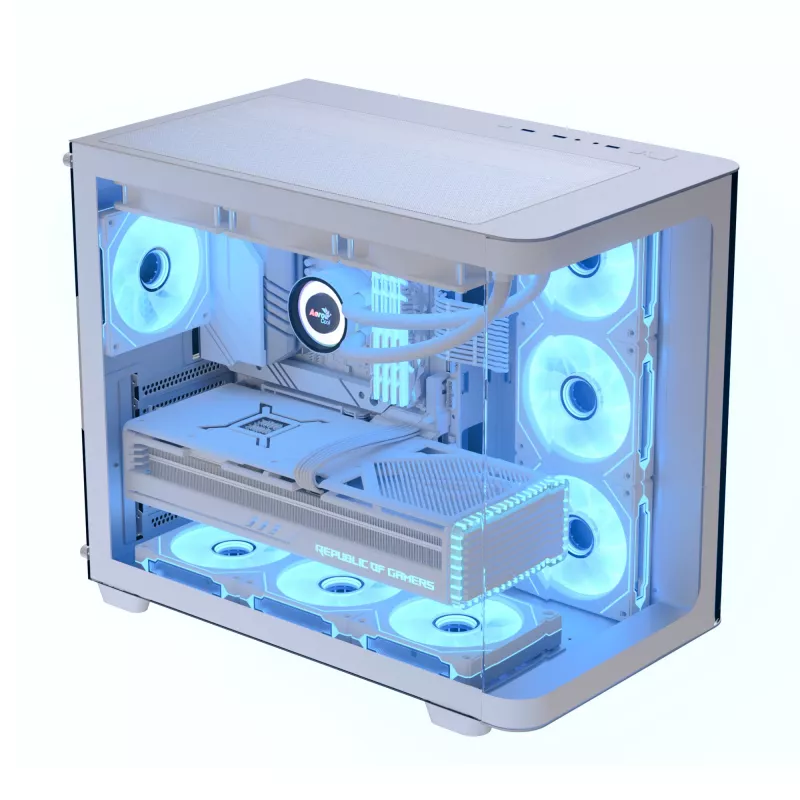 PC Case Aerocool P500C Midi Tower balta ATX Side PSU 3x120mm Fans