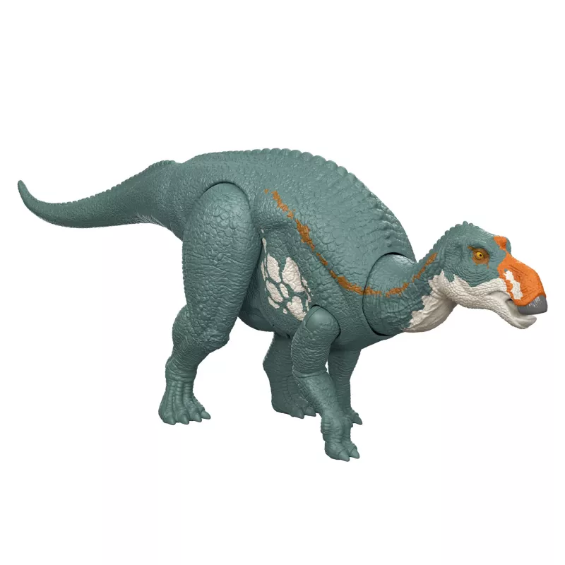 Jurassic World Rebirth Wild Roar Maiasaura rotaļu dinozaurs, ar asti vadāms uzbrukuma kodiens un skaņa