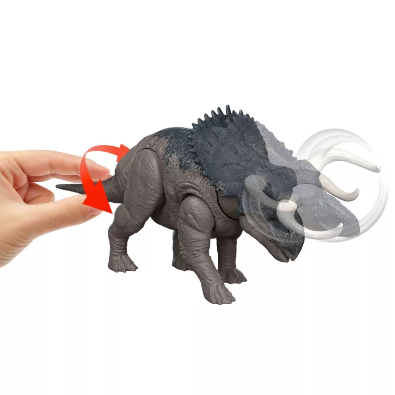 Jurassic World Rebirth Wild Roar Nasutoceratops Dinosaur Toy, Tail Controlled Attack Chomp & Sound