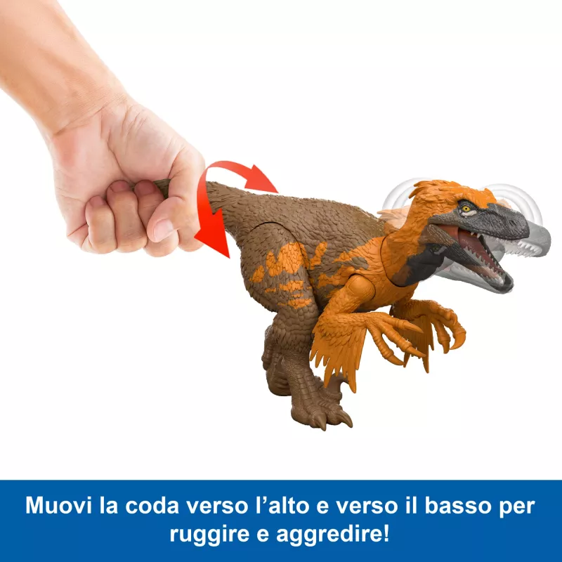 Jurassic World Rebirth Wild Roar Utahraptor dinozauru rotaļlieta, ar asti vadāms uzbrukuma kodiens un skaņa