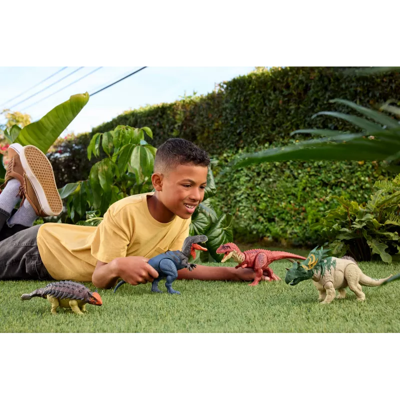 Jurassic World Rebirth Wild Roar Utahraptor dinozauru rotaļlieta, ar asti vadāms uzbrukuma kodiens un skaņa