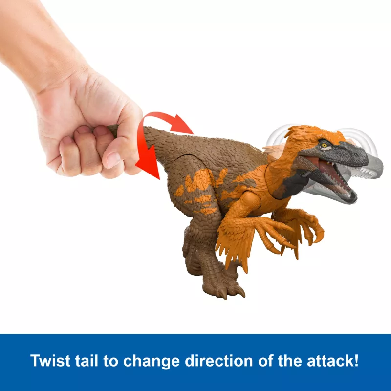 Jurassic World Rebirth Wild Roar Utahraptor dinozauru rotaļlieta, ar asti vadāms uzbrukuma kodiens un skaņa