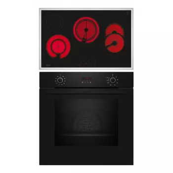Keramiskās plīts un elektriskās cepeškrāsns komplekts NEFF B2CCG6AK3 + T18SDH9L0 — Stikla keramikas 4 zonu plīts, 71 L elektriskā cepeškrāsns, CircoTherm®
