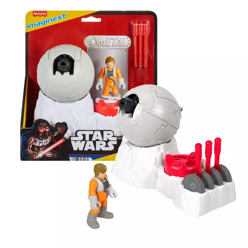 Fisher-Price Imaginext STAR WARS Nemiernieku bāzes lielgabala rotaļlieta ar Lūka Debesgājēja (Luke Skywalker) metāla rakstura atslēgu, 5 gab.