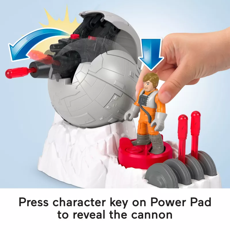 Fisher-Price Imaginext STAR WARS Nemiernieku bāzes lielgabala rotaļlieta ar Lūka Debesgājēja (Luke Skywalker) metāla rakstura atslēgu, 5 gab.