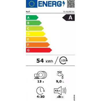 Trauku mazgājamā mašīna NEFF S145EAS16E daļēji iebūvējama, 13 galda piederumu komplekti, enerģijas klase A, 42 dB, Home Connect