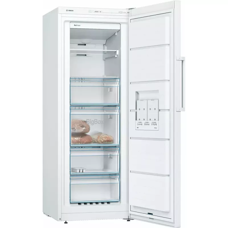 Stāvus saldētava Bosch Serie 4 GSN29VWEP, 200 L, NoFrost, E klase, 1610×600×650 mm, balta