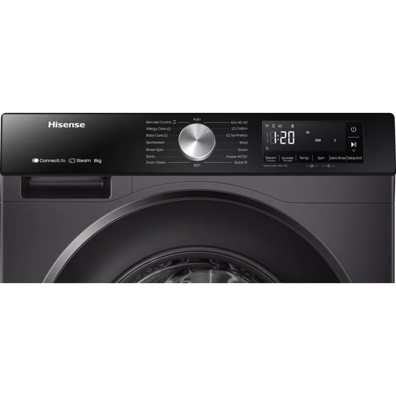 Hisense WF3S8043BB3 veļas mazgājamā mašīna ar priekšējo ielādi 8 kg 1400 RPM melna