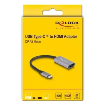 DeLOCK HDMI kabelis 0,15 m, A tipa (ligzda) - USB Type-C (kontaktdakša), melns/pelēks 60020