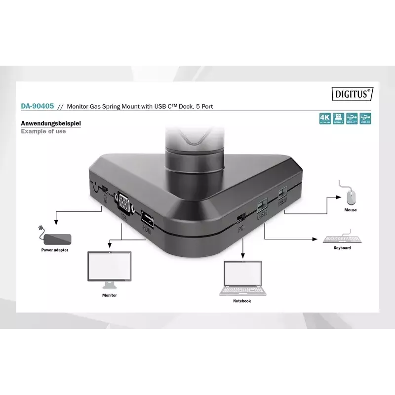 Monitora kronšteins Digitus DA-90405 ar dokstaciju