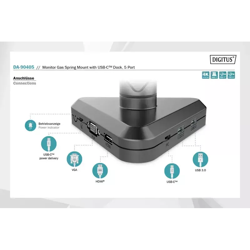 Monitora kronšteins Digitus DA-90405 ar dokstaciju