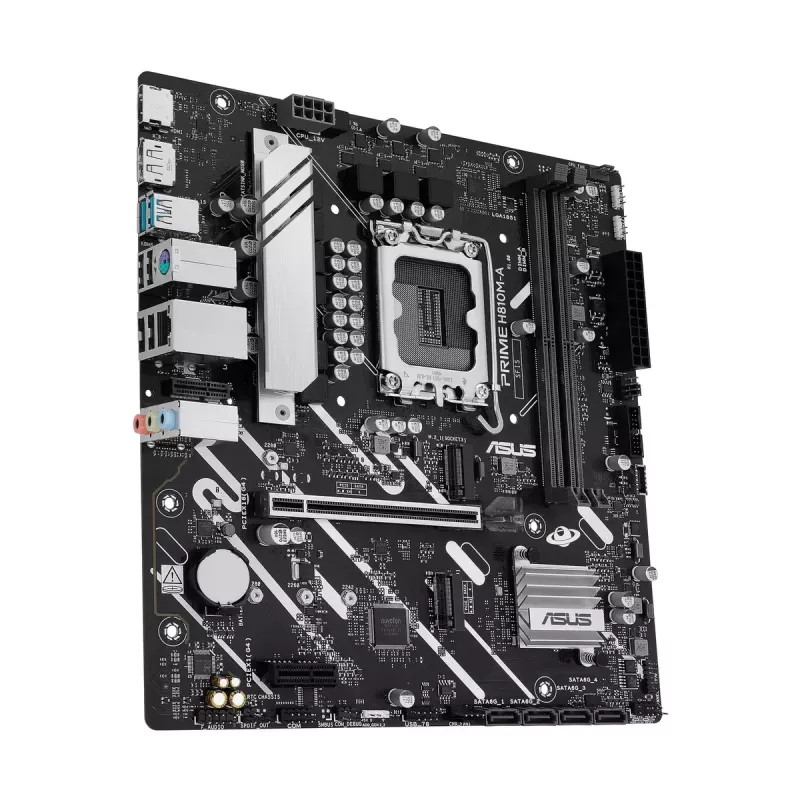 Mātesplate ASUS PRIME H810M-A-CSM — Intel H810, LGA 1851, microATX, 2× DDR5 DIMM (līdz 128GB), 2× M.2, 4× SATA III, PCIe 4.0