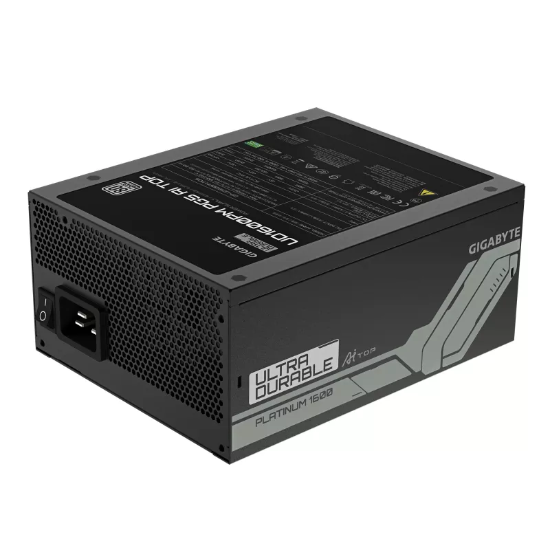 Barošanas bloks GIGABYTE UD1600PM PG5 1600W, 80 PLUS Platinum, 92% efektivitāte, 20+4 kontaktu ATX, 120 mm ventilators, melns