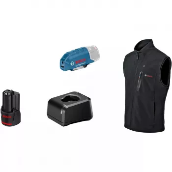 Bosch GHV 12+18V XA Professional apsildāmā veste, izmērs 3XL, melna, ar lādētāju un akumulatoru