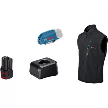 Bosch GHV 12+18V XA Professional apsildāma veste M izmērs melna ar lādētāju un akumulatoru