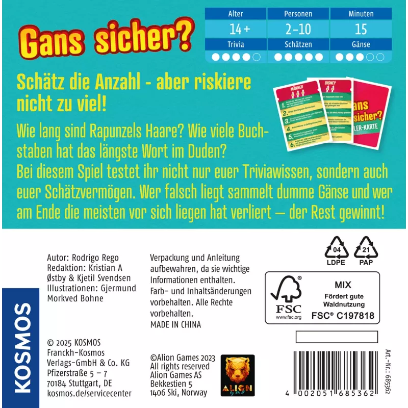 Kosmos 47856223 galda/kāršu spēle 15 min Uzminēšana