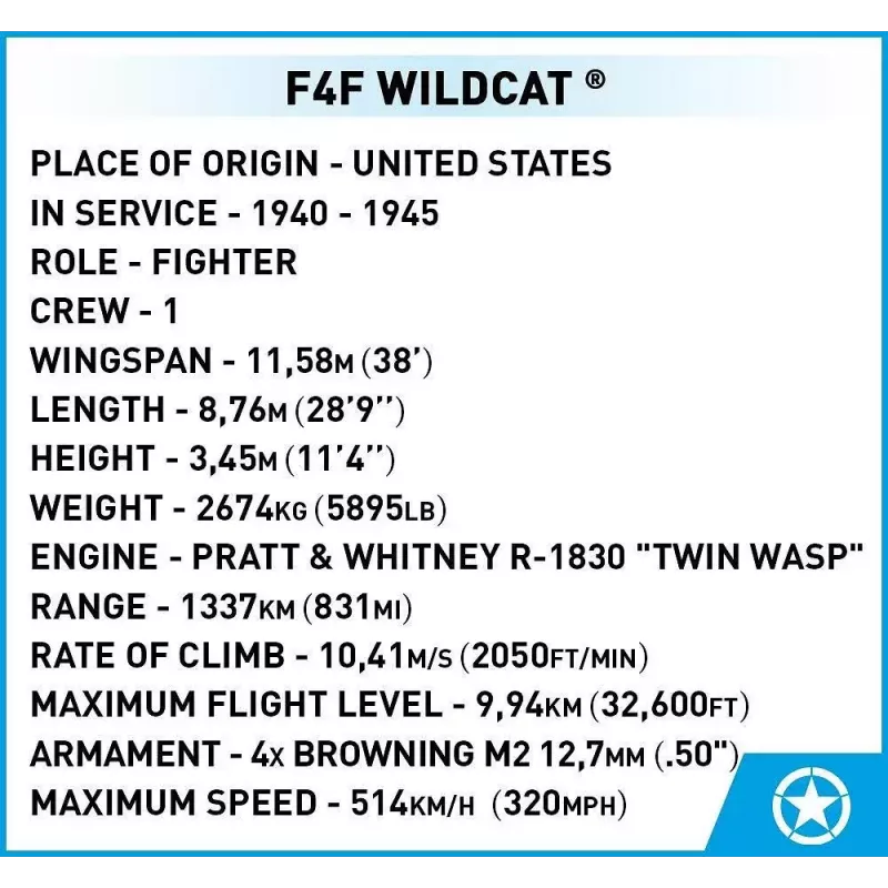 COBI F4F Wildcat Northrop Grumman būvklucīši 375 gab.