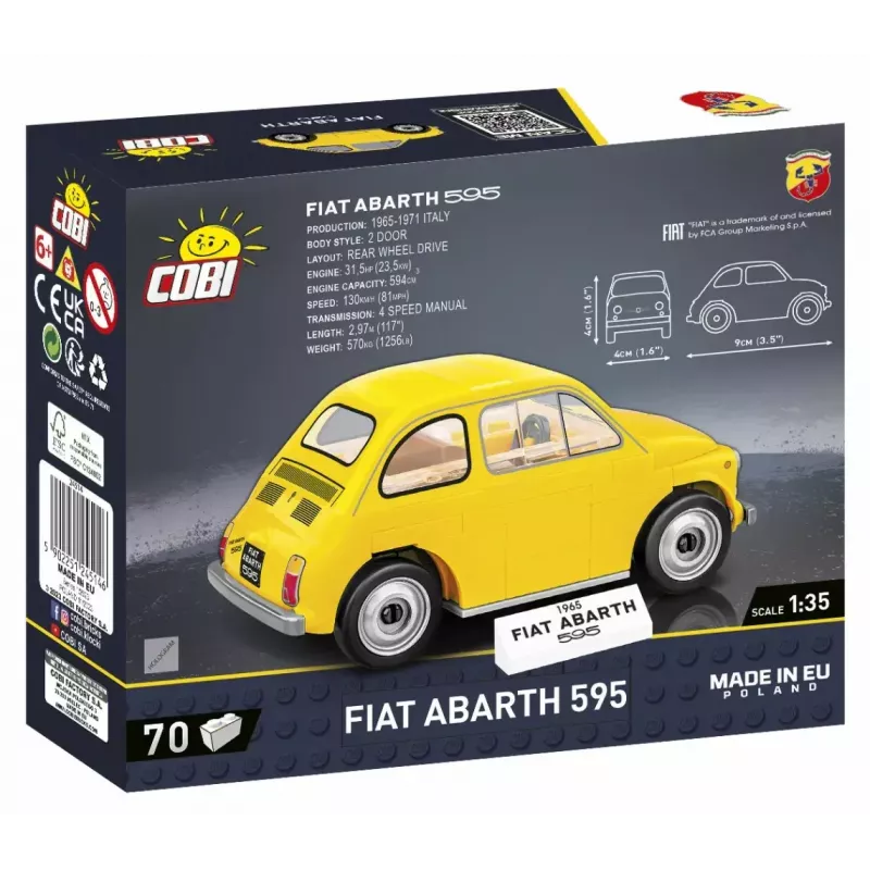 Konstruktors Cobi Fiat Abarth 595 modelis 24514 — mērogs 1:35, kolekcionējams būvējams transportlīdzeklis