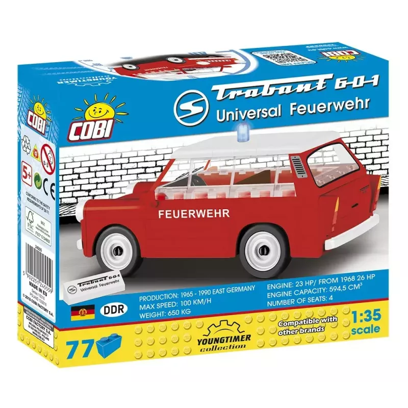 Konstruktoru rotaļlieta Cobi Trabant 601 Universal ugunsdzēsības brigādes komplekta modelis 24555, ķieģeļu būvēšanas komplekts