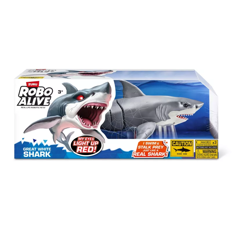 Rotaļlietu haizivs robots Zuru Robo Alive Great White Shark 71126 — spēlēšanai ūdenī interaktīva ar baterijām darbināma figūra