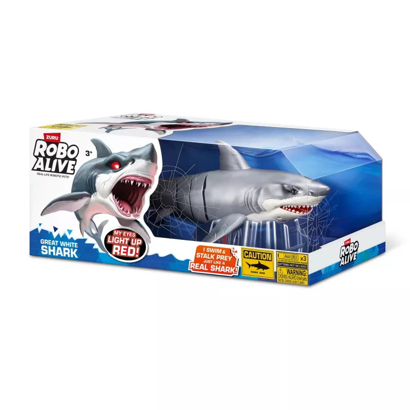 Rotaļlietu haizivs robots Zuru Robo Alive Great White Shark 71126 — spēlēšanai ūdenī interaktīva ar baterijām darbināma figūra