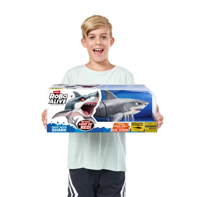 Rotaļlietu haizivs robots Zuru Robo Alive Great White Shark 71126 — spēlēšanai ūdenī interaktīva ar baterijām darbināma figūra