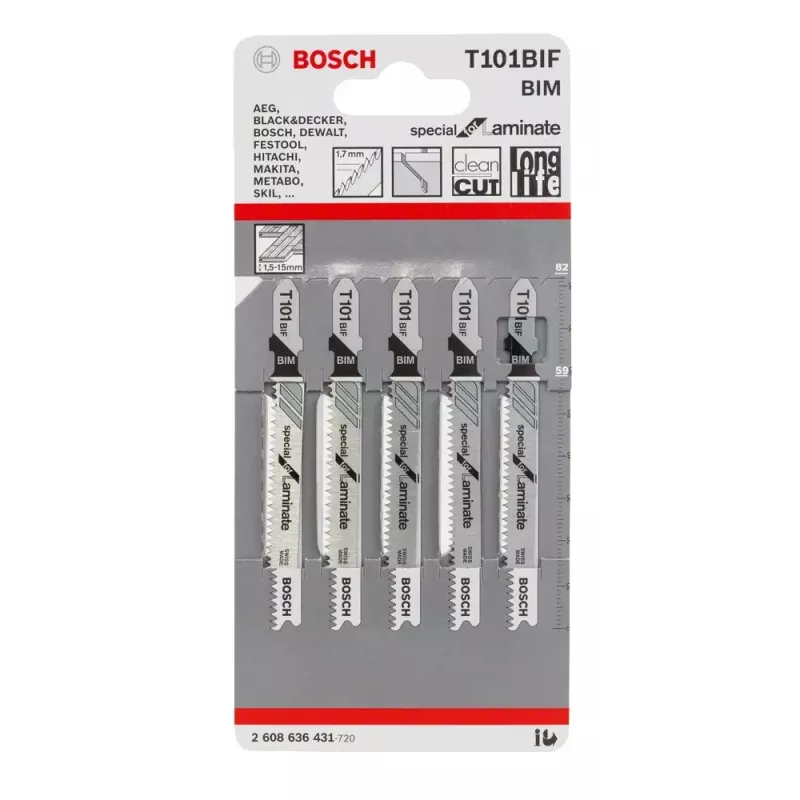 Bosch 2 608 636 431 finierzāģa / figūrzāģa / turpzāģa asmens Finierzāģa asmens Bimetāla 5 gab.